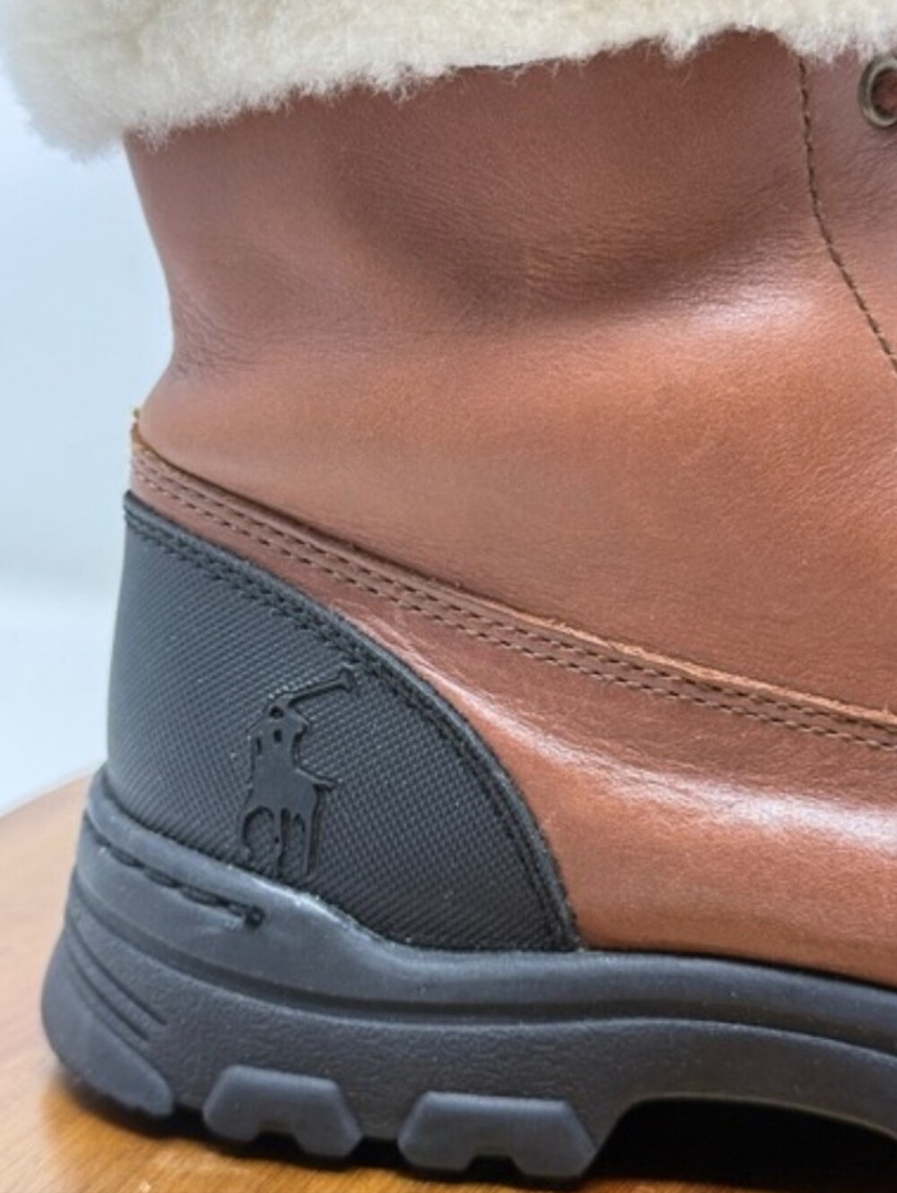 Polo Ralph Lauren Brown Leather Shearling Collar Winter Boots Kids‎ Size 4
